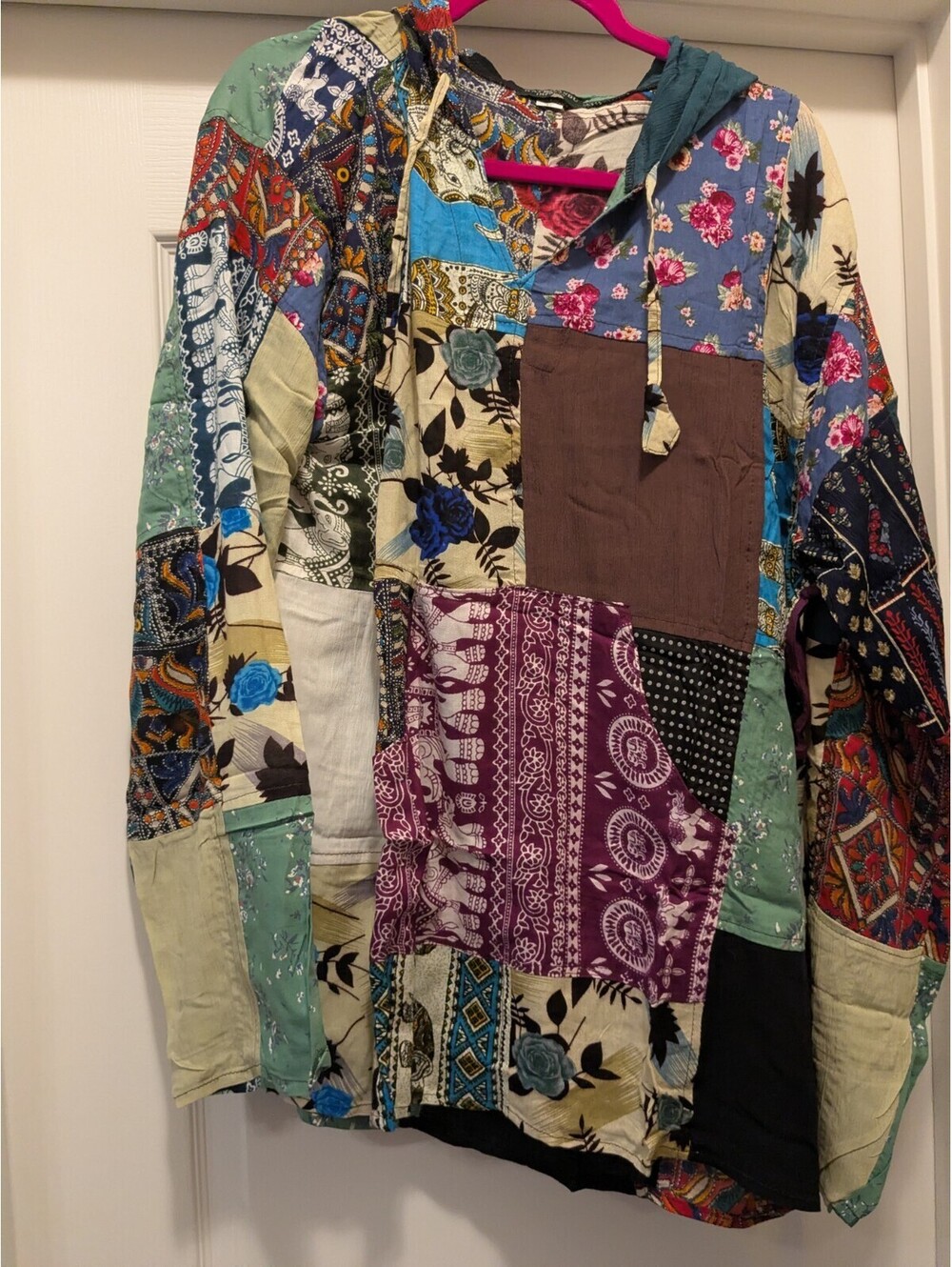 NWT Kathmandu Imports Patchwork Kantha Long Sleeve Kangaroo Pocket hoodie sz XL